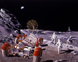 Moon colony with rover