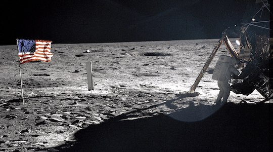 Neil Armstrong on the moon, near the Eagle lunar lander