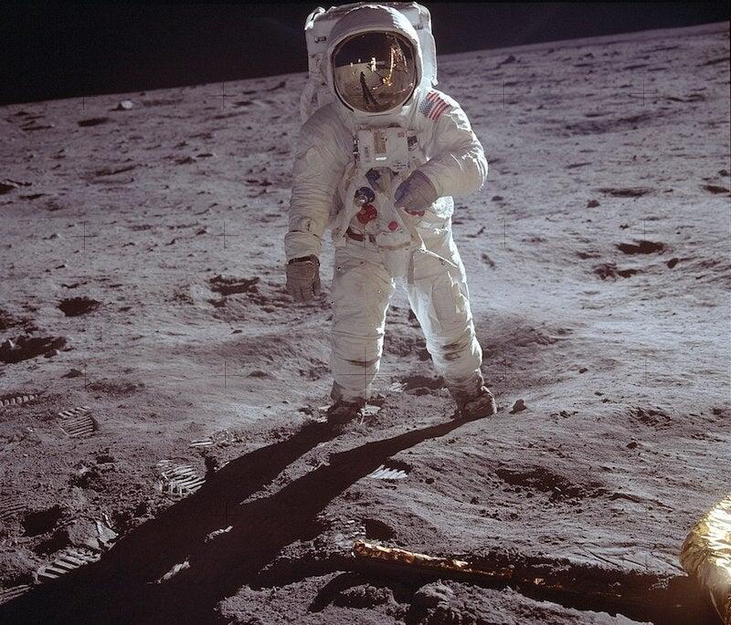 Buzz Aldrin, walking on the moon.