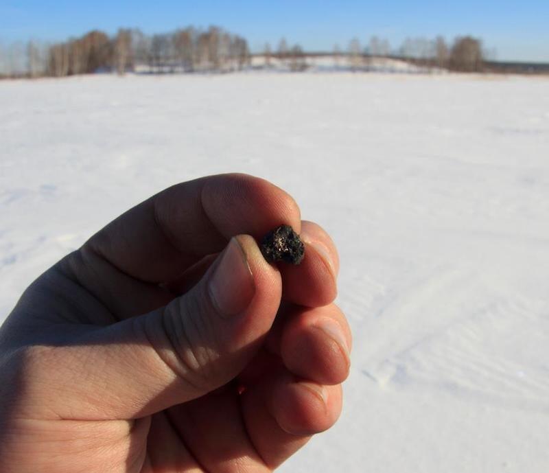 Chebarkul meteorite in hand